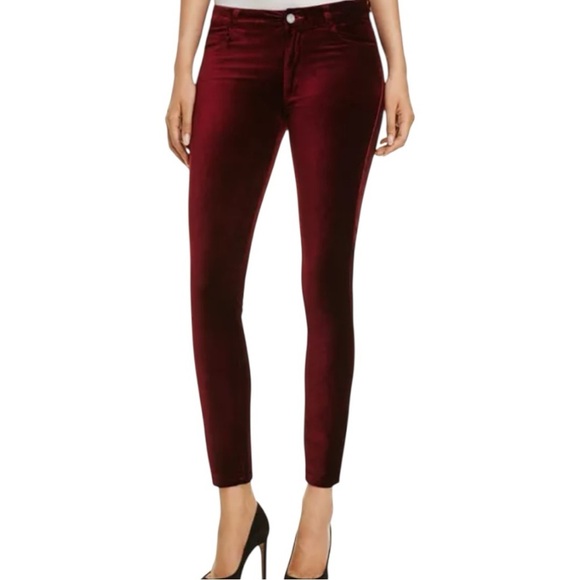 PAIGE Denim - Paige Verdugo Crimson Burgundy Ankle Velvet Skinny Jeans Size 27 EUC